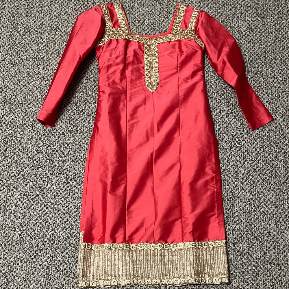 Elegant Red and Gold Kids Dress